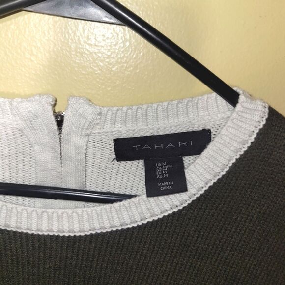 New Tahari Green Gray Colorblock Sweater Medium - Picture 3 of 10